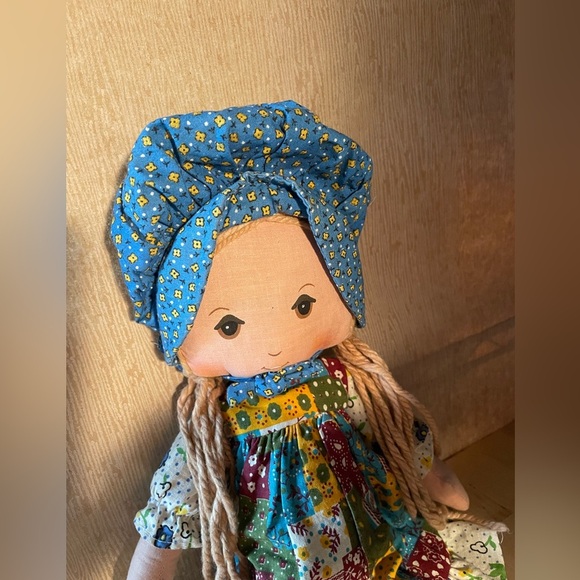 Vintage Holly Hobbie Patchwork Rag Doll with Blue Outfit - Picture 5 of 9